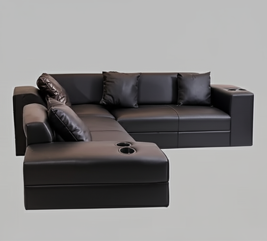 Black Leather L-Shaped Sectional