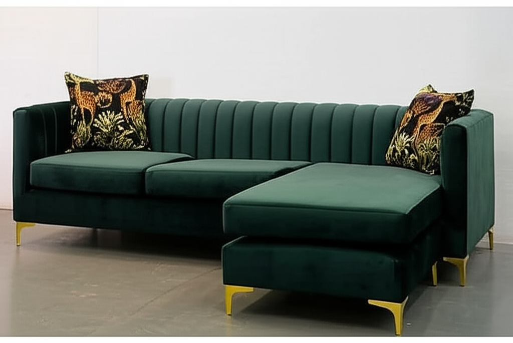 Emerald Velvet Channel Tufted Sectional