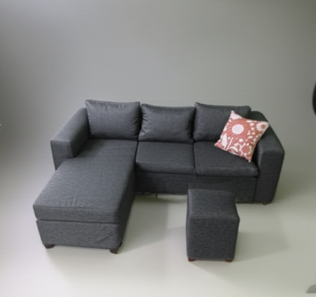 Gray L-Shaped Sectional with Ottoman