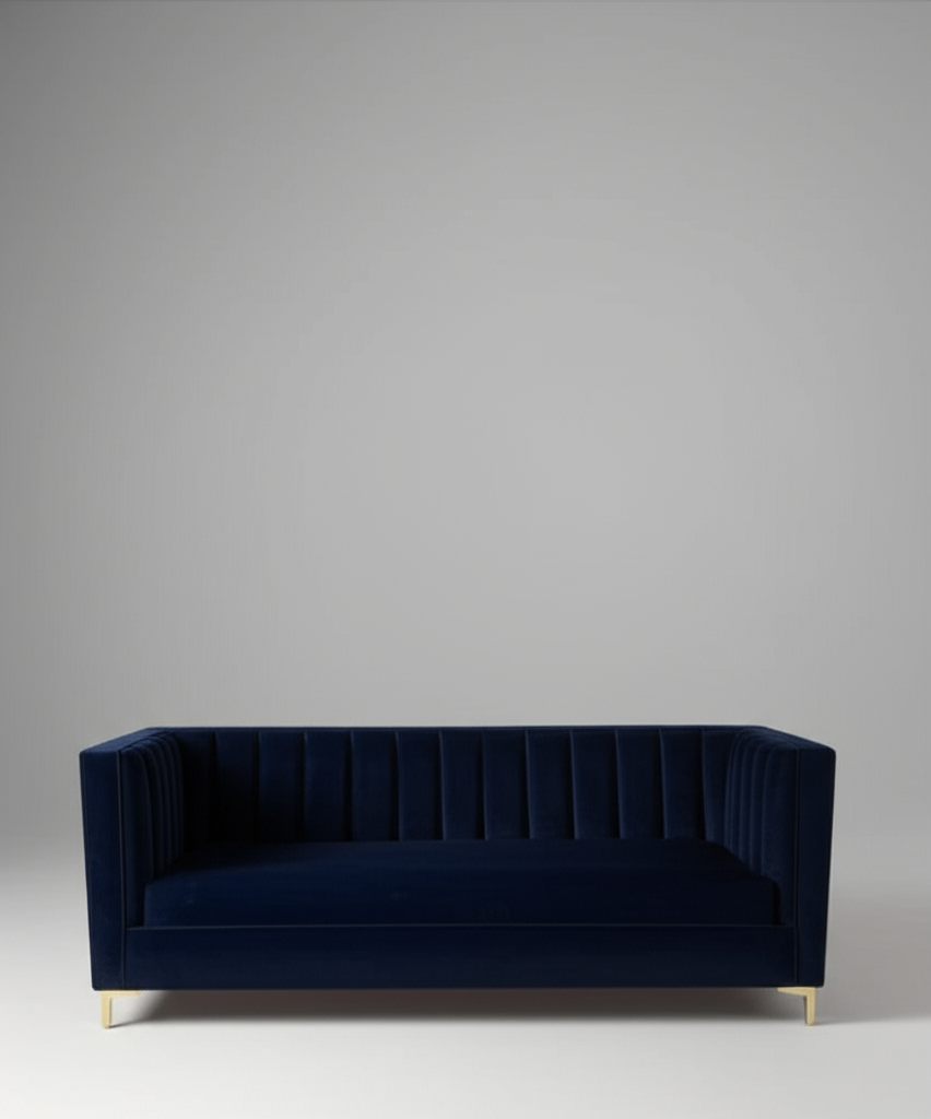 Navy Velvet Channel Tufted Sofa